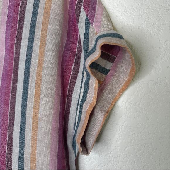 Beach Lunch Lounge Striped Linen Cotton Blend Short Sleeve Camp Shirt Large - Picture 3 of 9